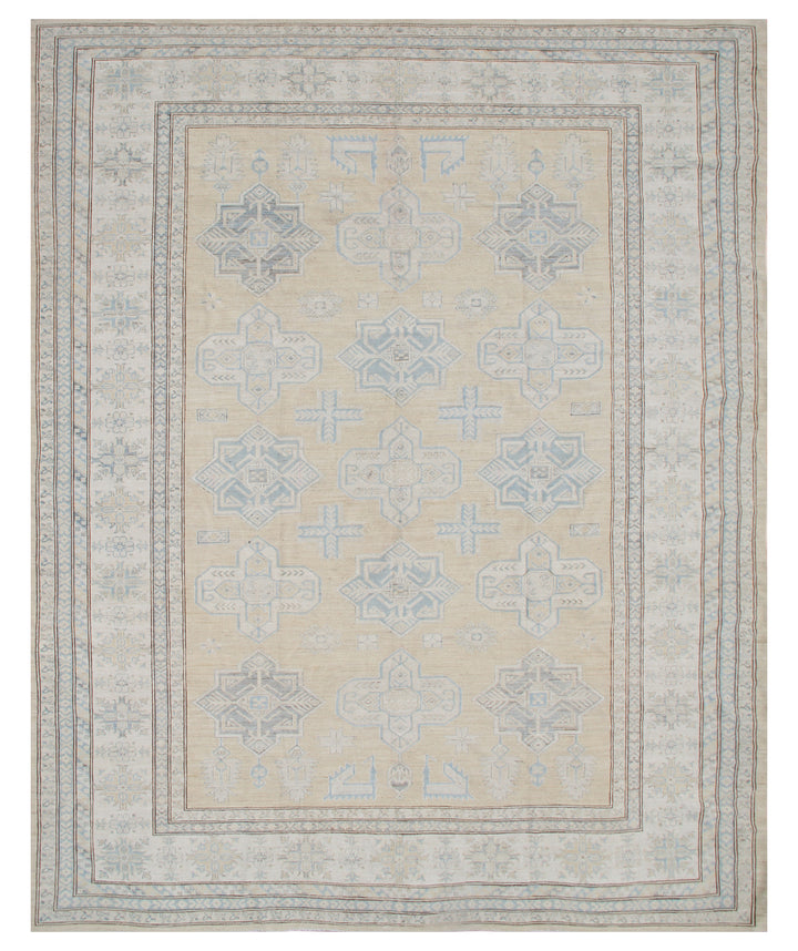Pale Yellow Geometric Kazak Design Ariana Hazara Rug