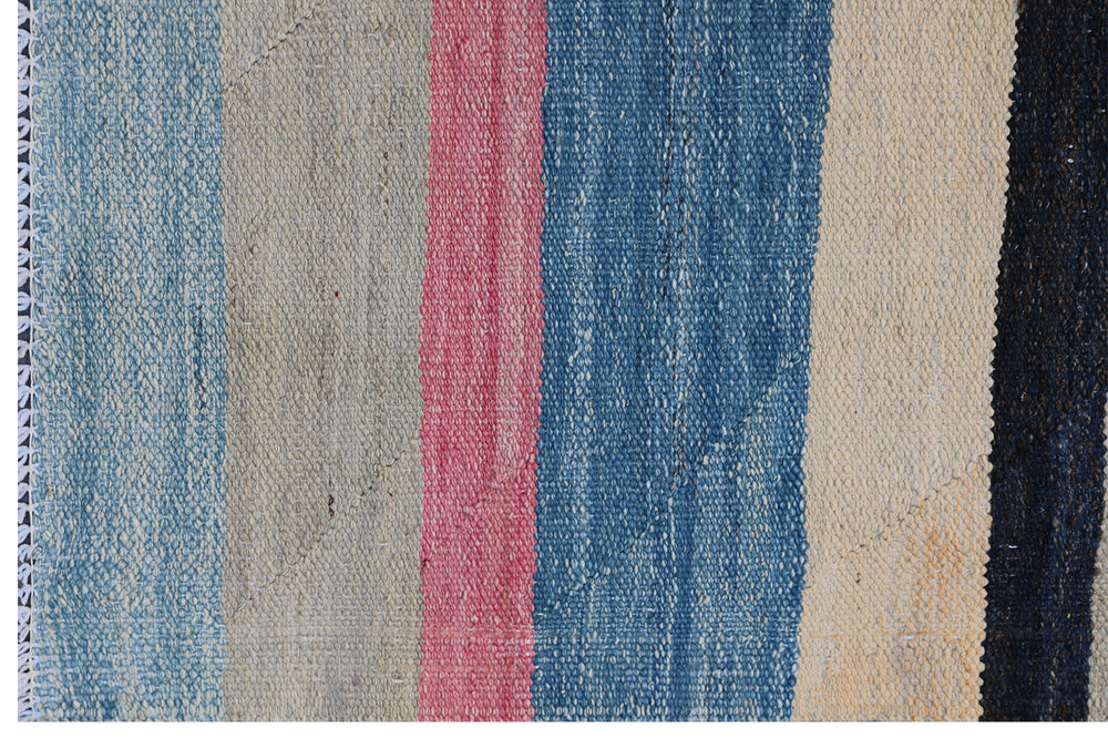 Woven Wool Kilim Rug | Modern Multi Color Striped Kilim