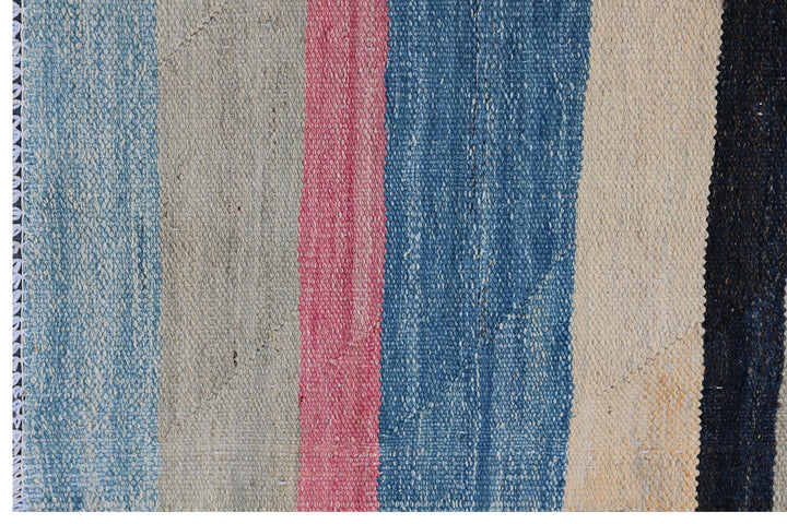 Woven Wool Kilim Rug | Modern Multi Color Striped Kilim