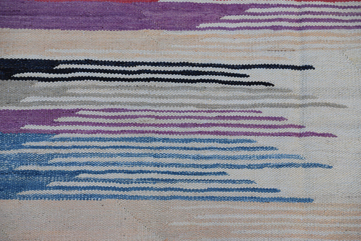 10'x13' Woven Wool Kilim Rug | Modern Multi Color Striped Kilim