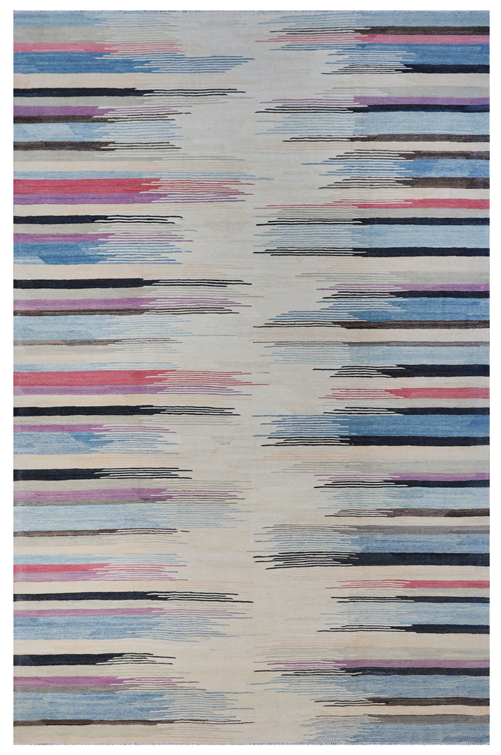 Woven Wool Kilim Rug | Modern Multi Color Striped Kilim