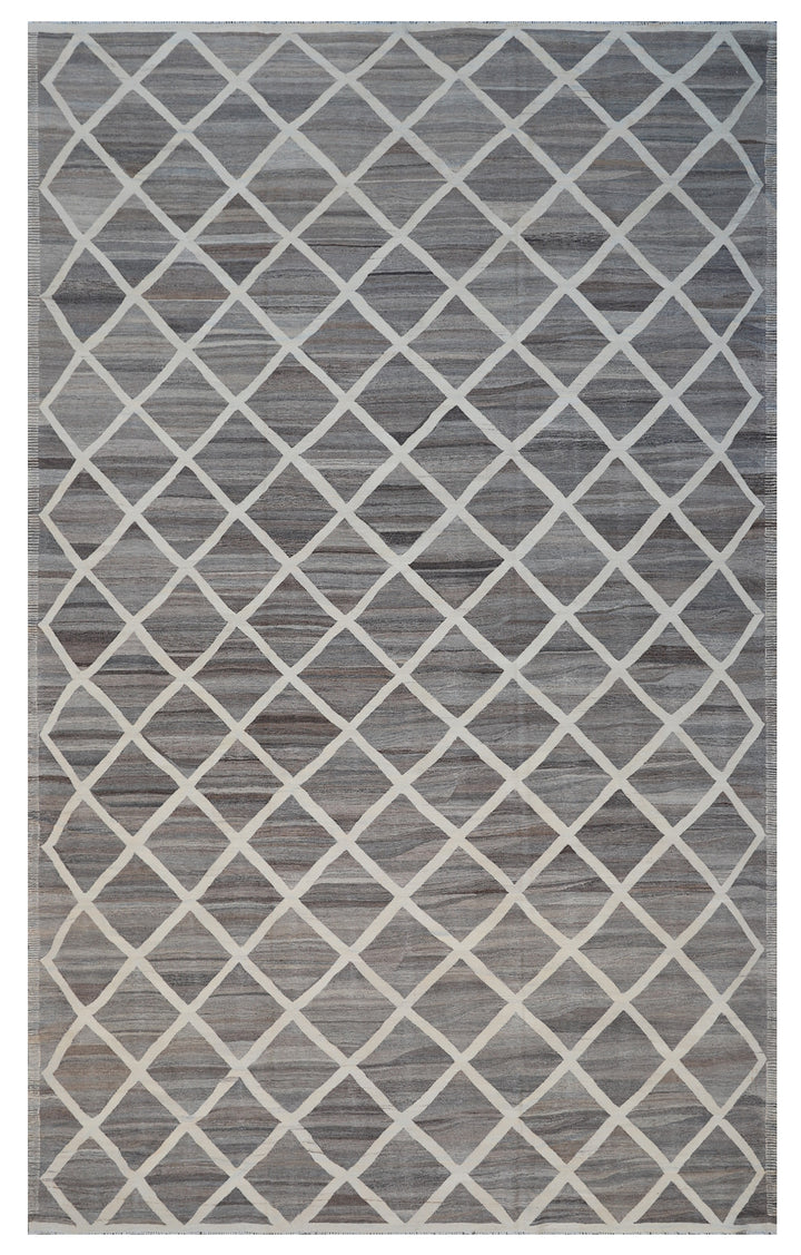 10'x14' Afghan Kilim |  Large Grey Cream Ariana Kilim Rug