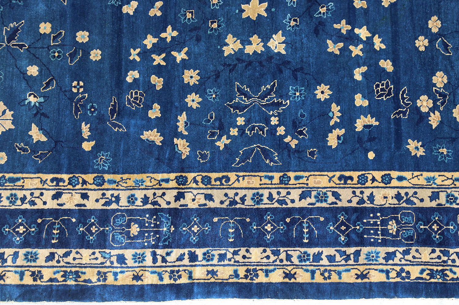 10'x14' Antique Chinese Peking Rug | Blue Floral Large Size Rug