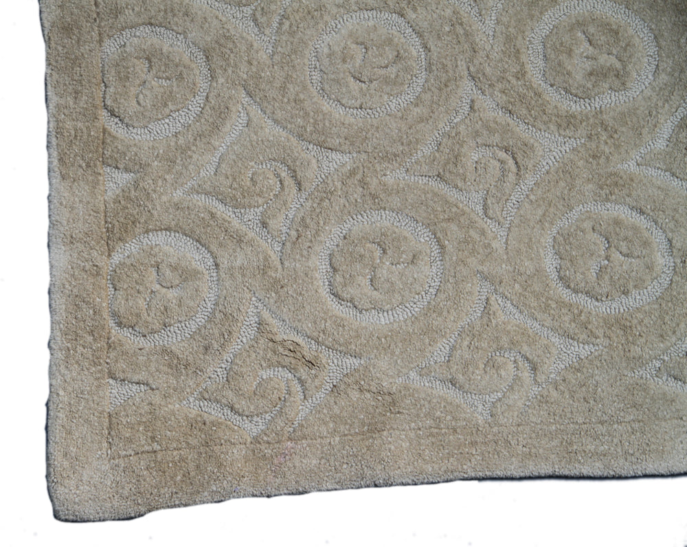 Antique Ivory Hooked Rug | Vintage Cut & Loop Rug