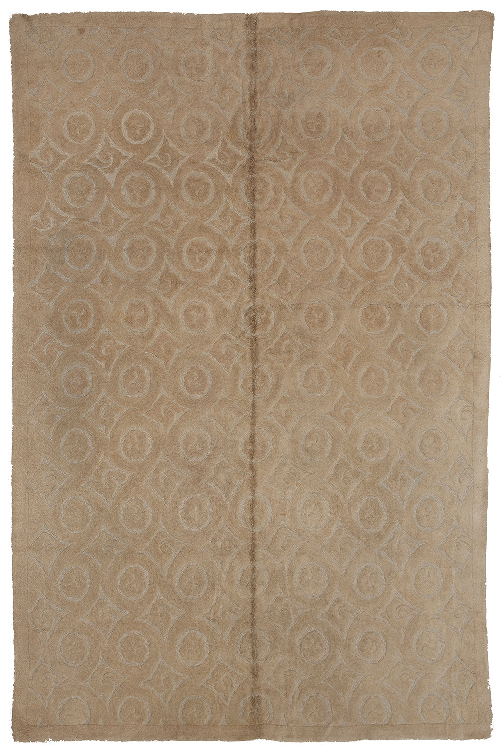Antique Ivory Hooked Rug | Vintage Cut & Loop Rug