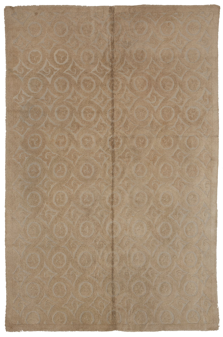 Antique Ivory Hooked Rug | Vintage Cut & Loop Rug