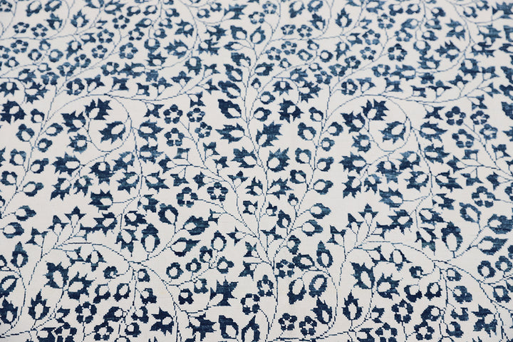 Unique 10x14 Ariana modern Millefleur French floral design rug in wool and cotton from a trusted dealer with over 45 years of experience.