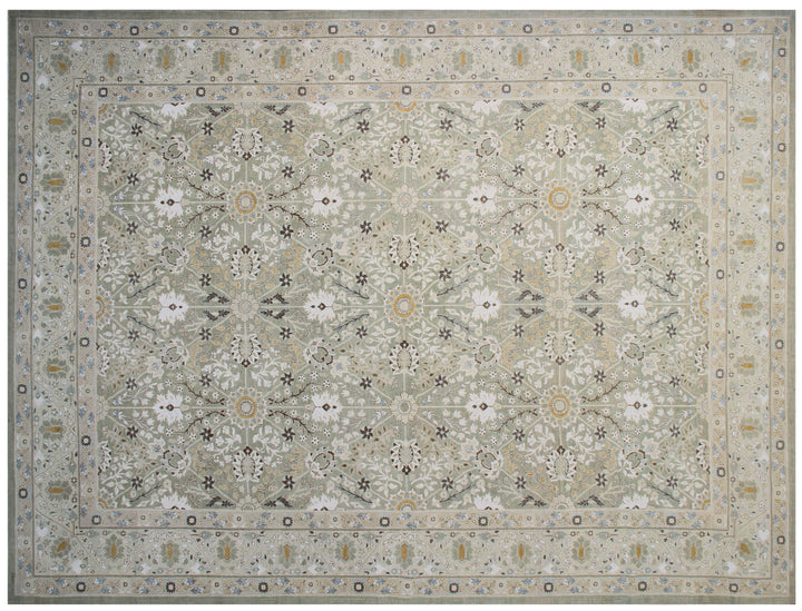 10'x14' fine silk and wool green ivory blue Shah Abbas design Tabriz Ariana luxury rug