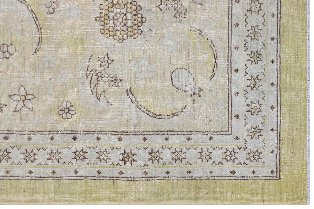10'x14' fine silk and wool green gold blue ivory grey brown Shahabas design Ariana luxury rug