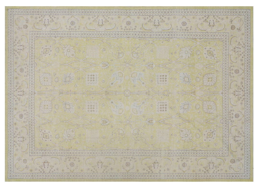 10'x14' fine silk and wool green gold blue ivory grey brown Shahabas design Ariana luxury rug
