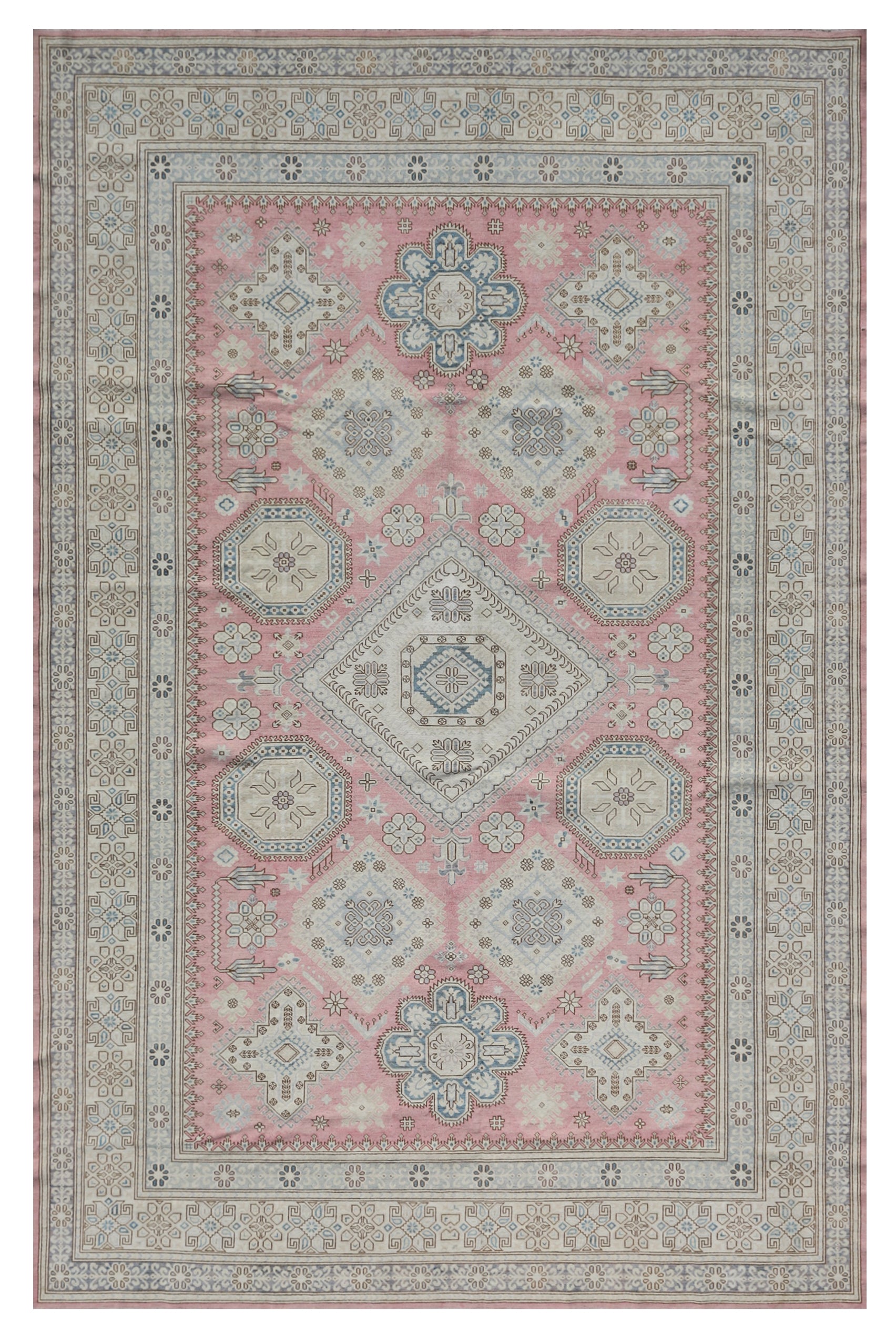 10'x14' Pink Wool Rug | Ariana Hazara Geometric Rug – Ariana Rugs