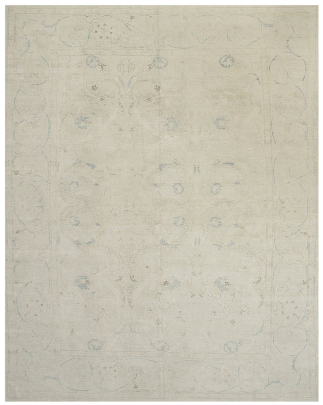 A washed-out color silk and wool polonaise design rug with a contemporary Ariana Vintage Collection fine rug.