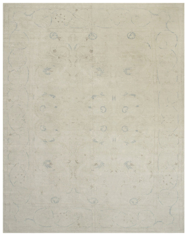A washed-out color silk and wool polonaise design rug with a contemporary Ariana Vintage Collection fine rug.