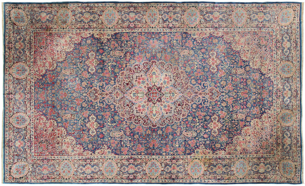 Antique Persian Kerman Rug | Floral Wool Area Rug