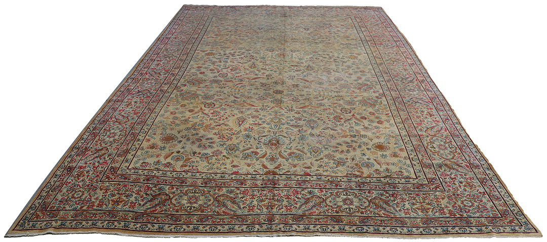 10'x16' Large Antique Persian Kerman Rug | Floral Design Rug