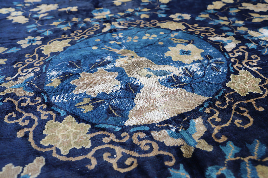 10'x17' Antique Chinese Rug | Art Deco | Navy Peking Rug