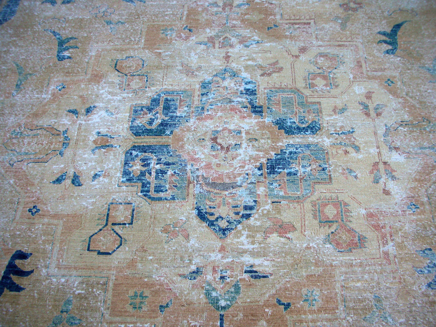 10'x14' Contemporary Beige Blue Persian Serapi Design Ariana Vintage Collection Rug