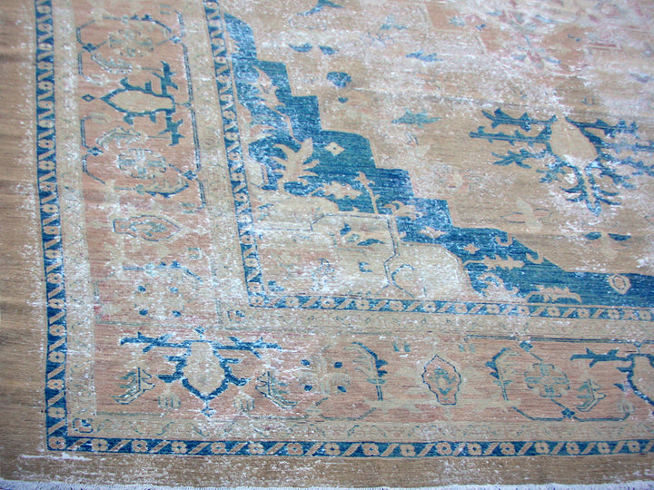 10'x14' Contemporary Beige Blue Persian Serapi Design Ariana Vintage Collection Rug