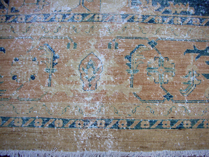 10'x14' Contemporary Beige Blue Persian Serapi Design Ariana Vintage Collection Rug