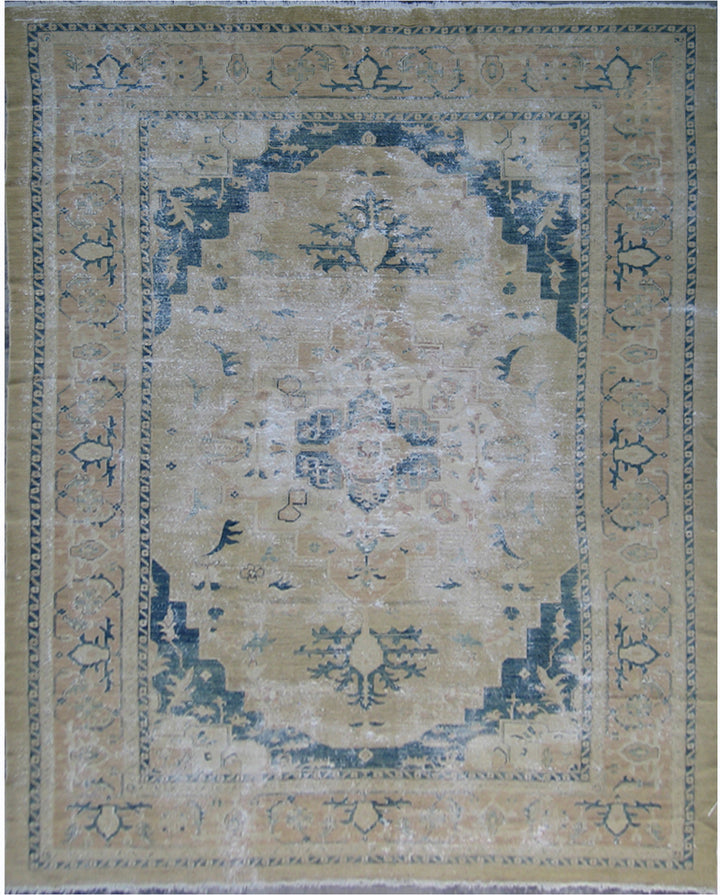 10'x14' Contemporary Beige Blue Persian Serapi Design Ariana Vintage Collection Rug