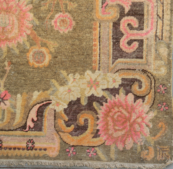 7.05 x 4.06 Green Floral Pattern Vintage Antique Samarkand Area Rug