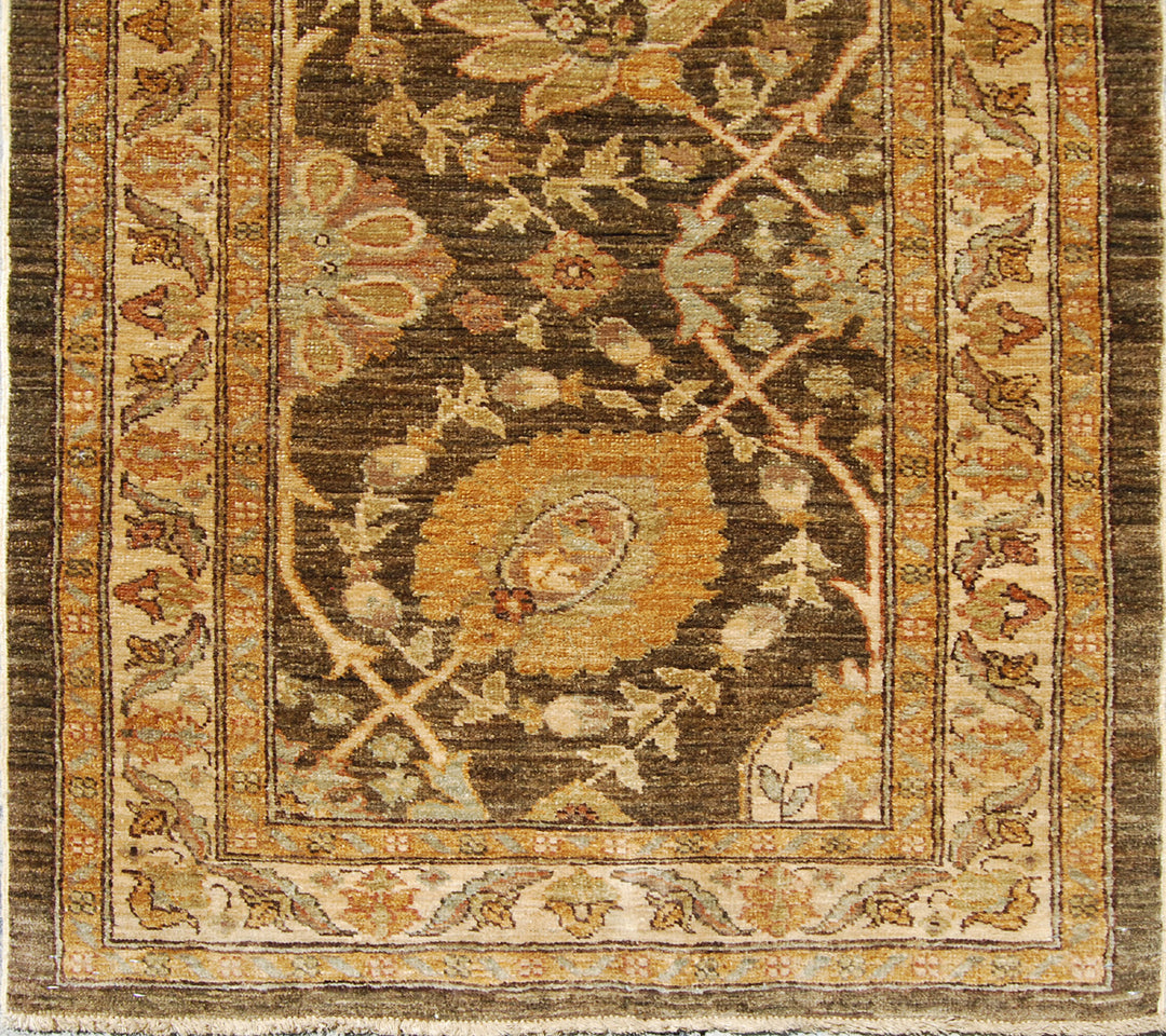 3'x10' Brown Gold Tabriz Design Hand-Knotted Ariana Traditional Area Runner Rug