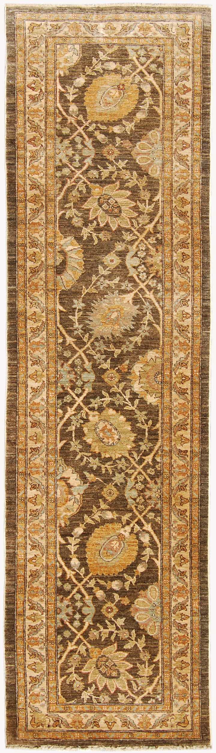 3'x10' Brown Gold Tabriz Design Hand-Knotted Ariana Traditional Area Runner Rug
