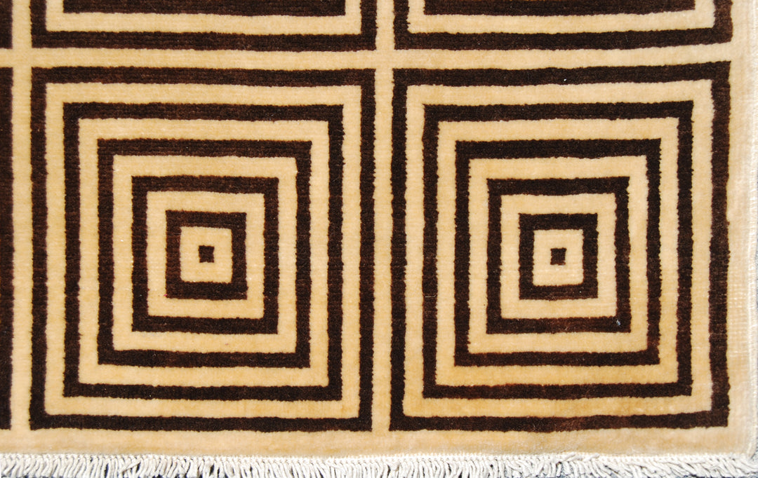 3'x5' Geometric Brown and Cream Ariana Modern Small Wool Rug