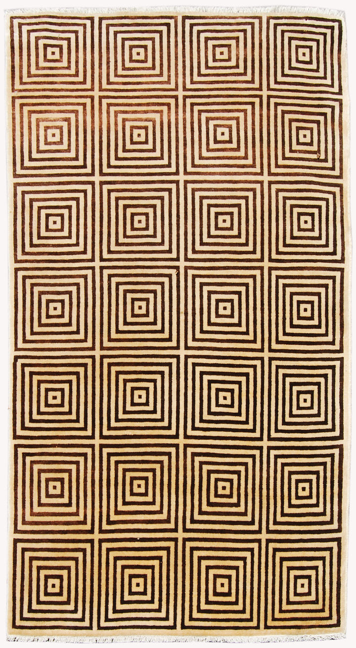 3'x5' Geometric Brown and Cream Ariana Modern Small Wool Rug