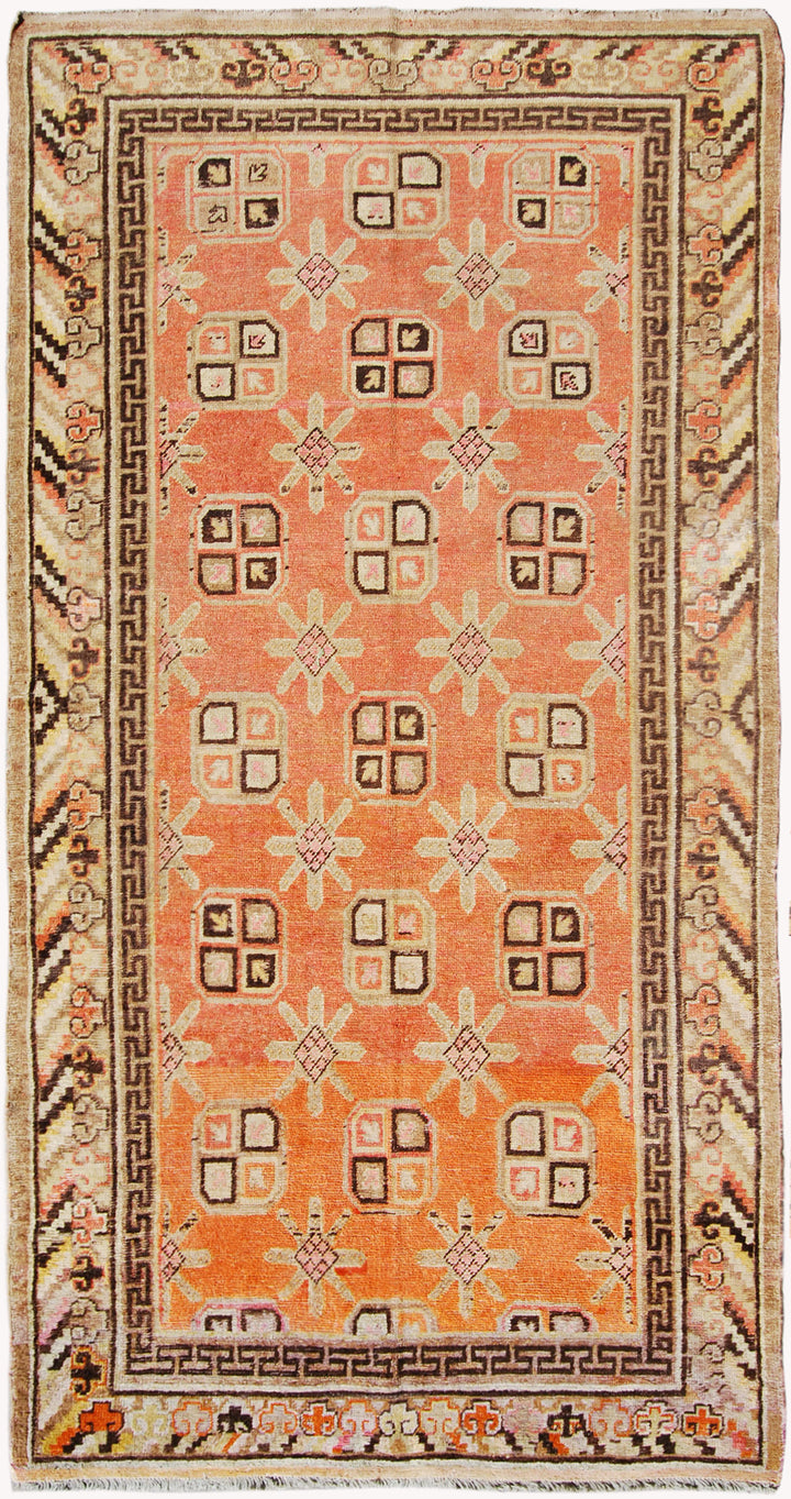 8'x4' Antique Samarkand Geometric Design Rug