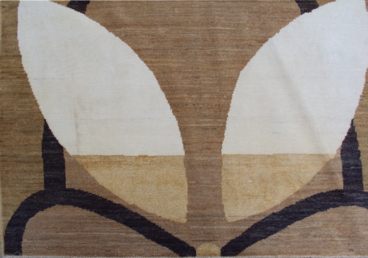 6'x9' Ariana Modern Rug | Tan & White Wool and Silk Hand-Knotted