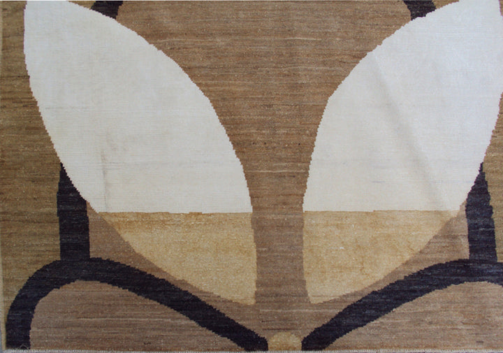 6'x9' Ariana Modern Rug | Tan & White Wool and Silk Hand-Knotted