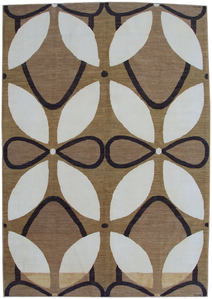 6'x9' Ariana Modern Rug | Tan & White Wool and Silk Hand-Knotted
