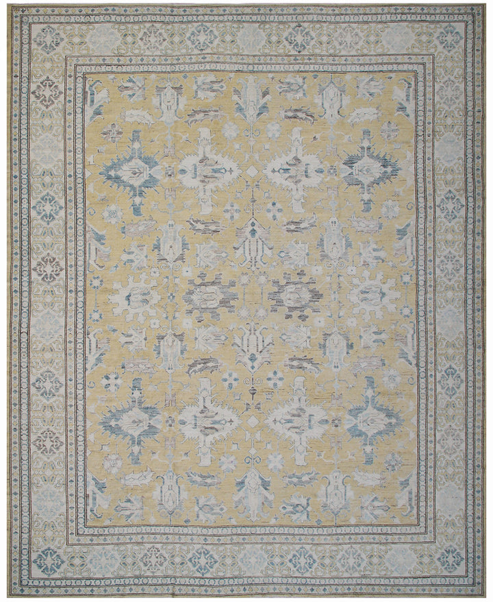 Large Yellow & Blue Rug | Heriz Design Rug