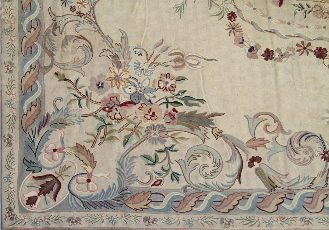 Vintage Chain Stitched Area Rug | Aubusson Design