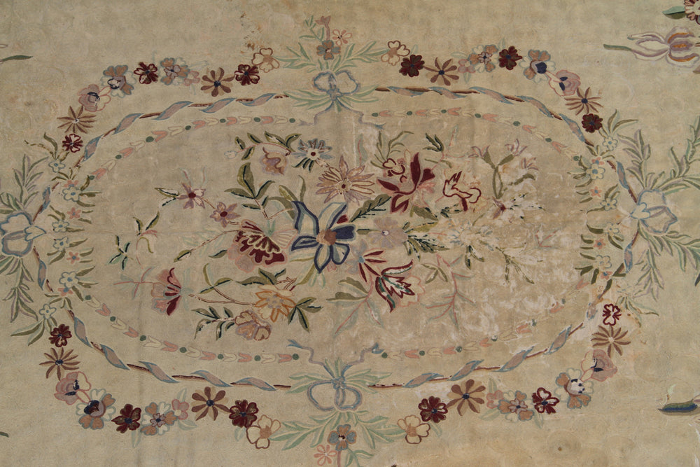Vintage Chain Stitched Area Rug | Aubusson Design
