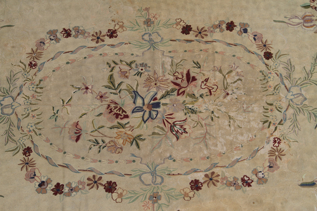 Vintage Chain Stitched Area Rug | Aubusson Design