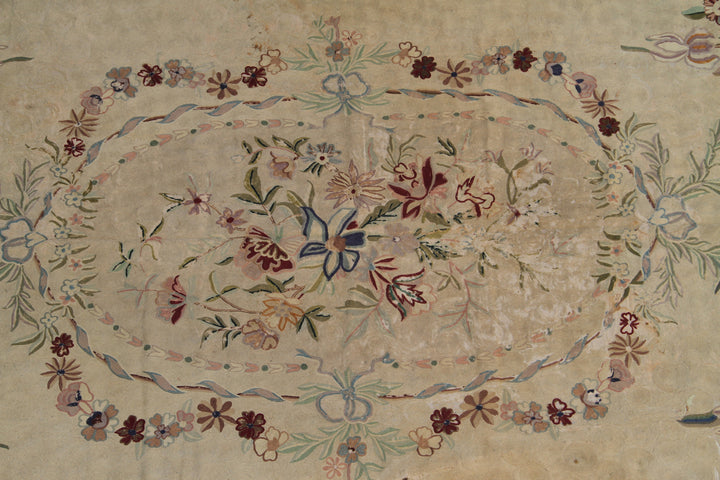 Vintage Chain Stitched Area Rug | Aubusson Design