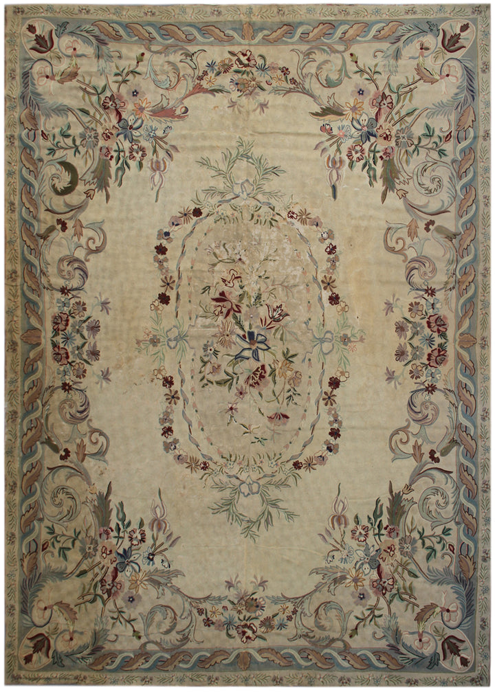 Vintage Chain Stitched Area Rug | Aubusson Design
