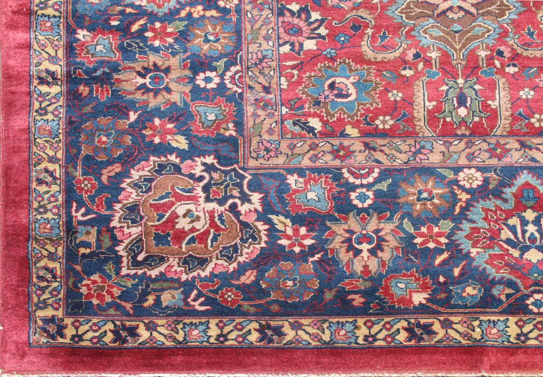 Persian Kashan Rug | Red Blue Classic Wool Area Rug