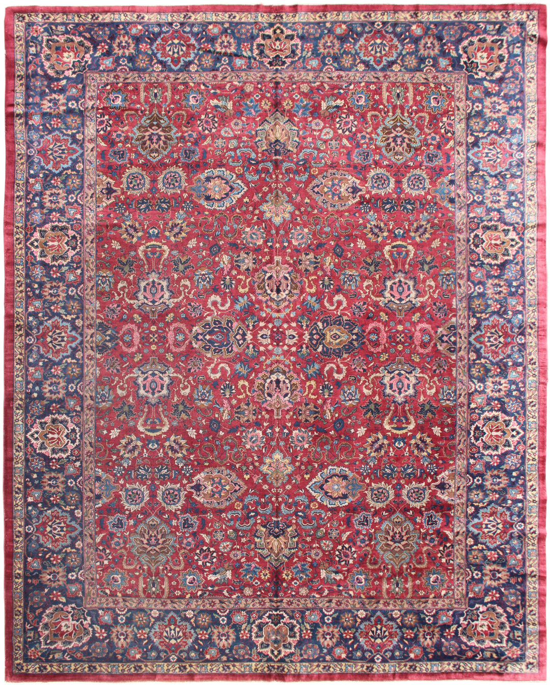 Persian Kashan Rug | Red Blue Classic Wool Area Rug