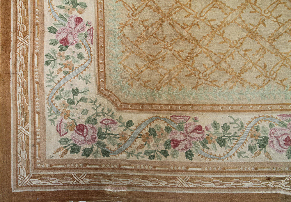 Vintage Hooked Rug | Savonnerie Design Large Rug