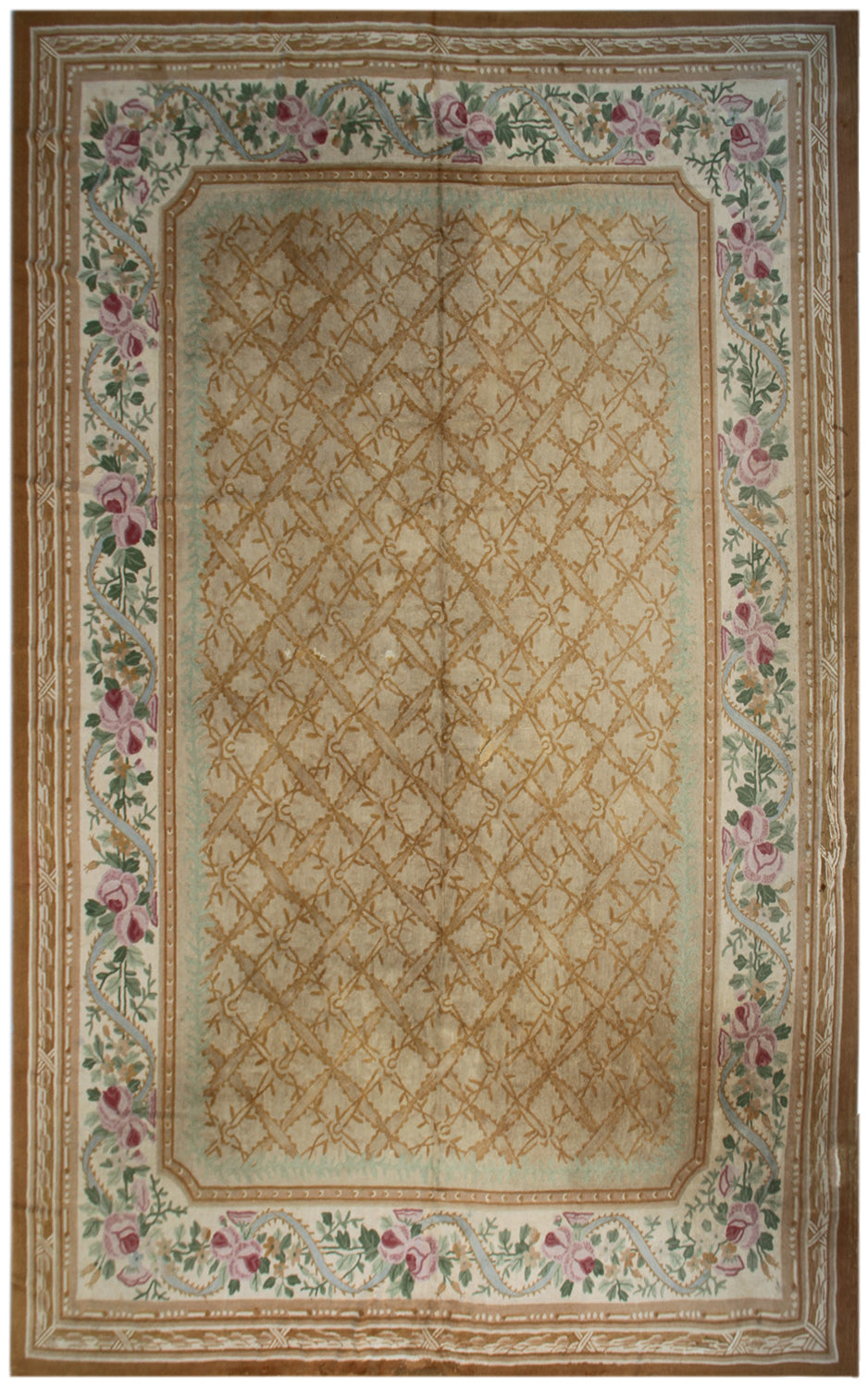 Vintage Hooked Rug | Savonnerie Design Large Rug