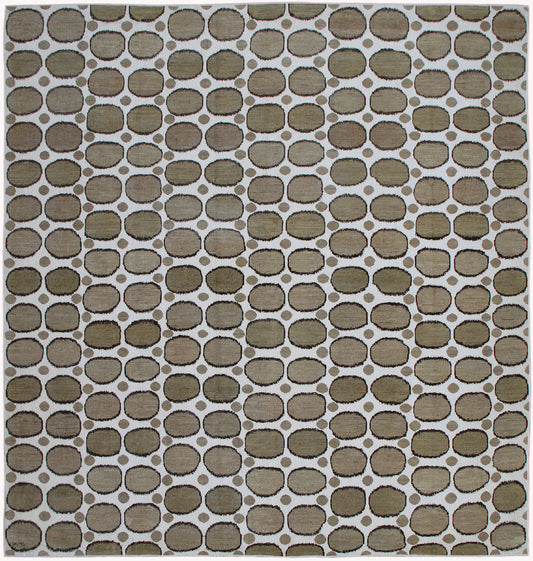 9.03 x  8.05 Ikat Design Cotton and Wool Pile Hand-Knotted Ariana Modern Area Rug