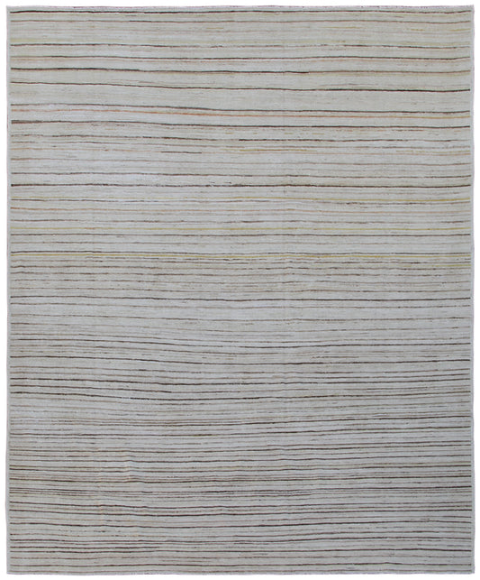 8'x10' Soft Color Thin Linear Pattern Hand-Knotted Thin Ariana Modern Area Rug