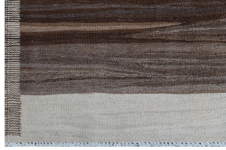 12'x15' Large Wool Kilim | Striped Brown & Ivory Kilim Rug
