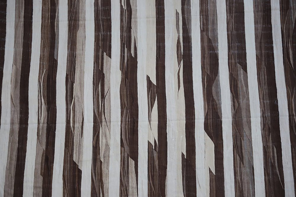 12'x15' Large Wool Kilim | Striped Brown & Ivory Kilim Rug