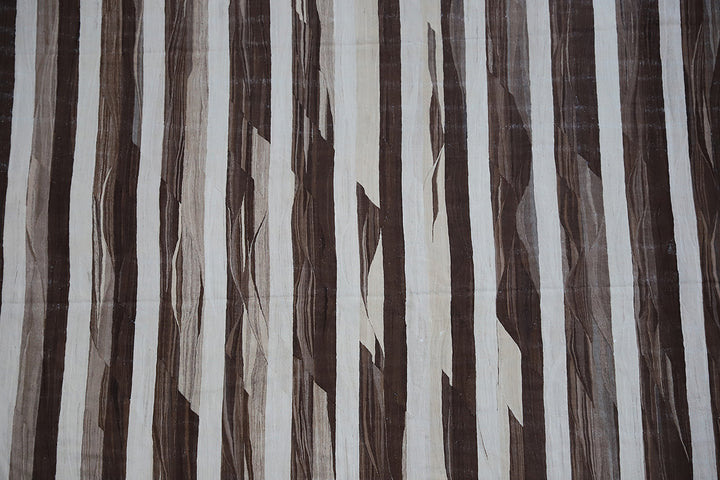 12'x15' Large Wool Kilim | Striped Brown & Ivory Kilim Rug