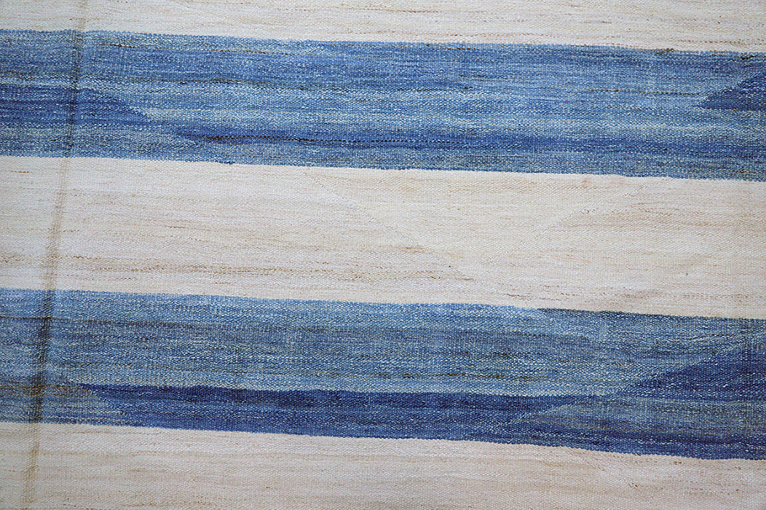 12'x16' Large Blue and White Strip Ariana Kilim Rug