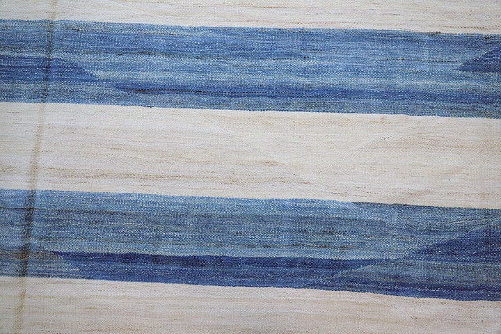 12'x16' Large Blue and White Strip Ariana Kilim Rug